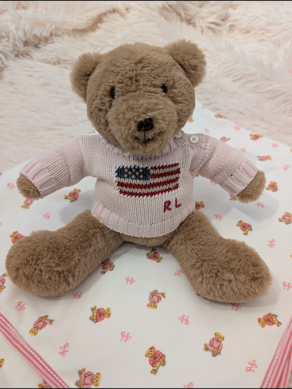 Ralph Lauren Pink Sweater Flag Bear 🧸